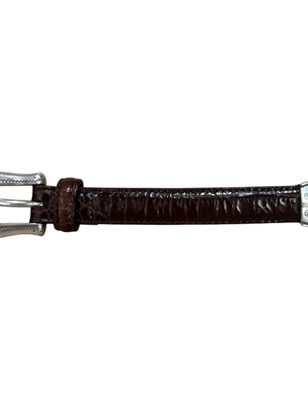 Brighton Brown Croc Embossed Braided Leather Belt L 38 Silver Buckle 1in